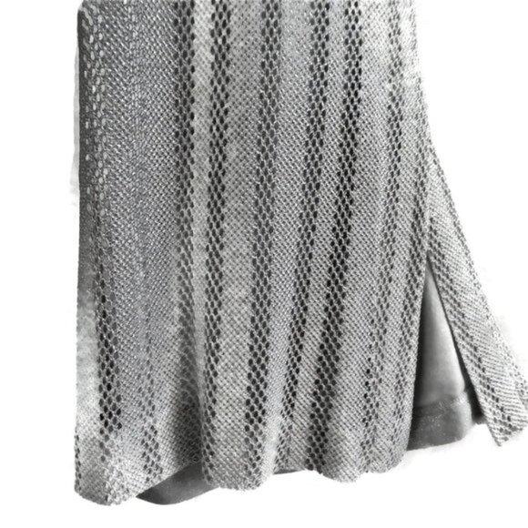 Vintage Disco Pants Silver Lurex Lace Overlay Stretch High Waist Wide Leg Large - Picture 12 of 15